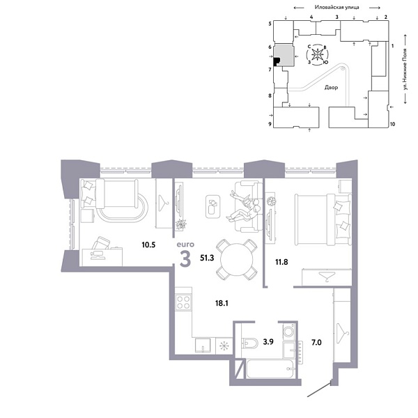 Новая 3-к квартира
 51.3 м² на 21/38 этаже в ЖК «Страна.Заречная» в городе Тюмень 