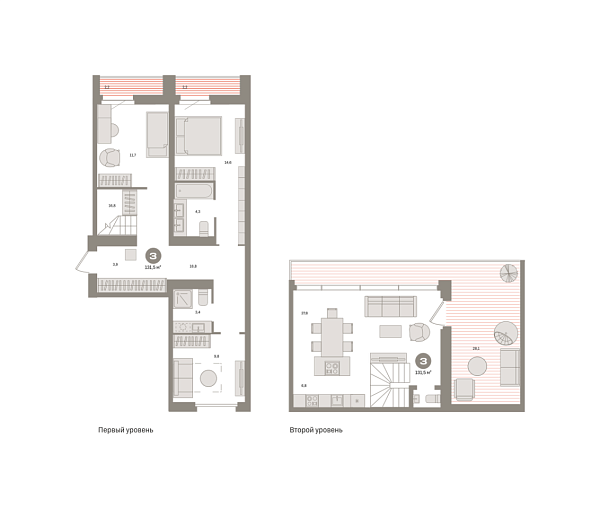 Новая 3-к квартира
 131.48 м² на 8/8 этаже в ЖК «Южные кварталы» в городе Тюмень 