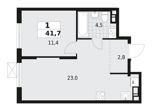 Новая 1-к квартира
 41.7 м² на 4/12 этаже в ЖК «А101 Всеволожск» в городе Тюмень 