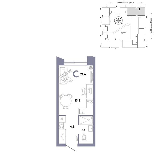 Новая квартира-студия
 21.4 м² на 36/38 этаже в ЖК «Страна.Заречная» в городе Тюмень 