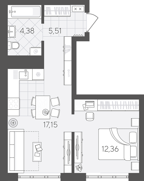 Новая 1-к квартира
 39.4 м² на 3/24 этаже в ЖК «Скандиа. Квартал в Слободе» в городе Тюмень 