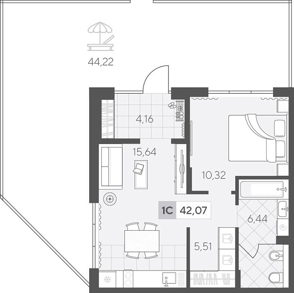 Новая 1-к квартира
 49.15 м² на 1/4 этаже в ЖК «Скандиа. Квартал у Озера» в городе Тюмень 