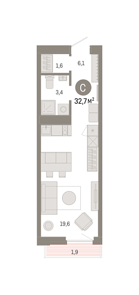Новая квартира-студия
 32.72 м² на 7/25 этаже в ЖК «Зарека» в городе Тюмень 