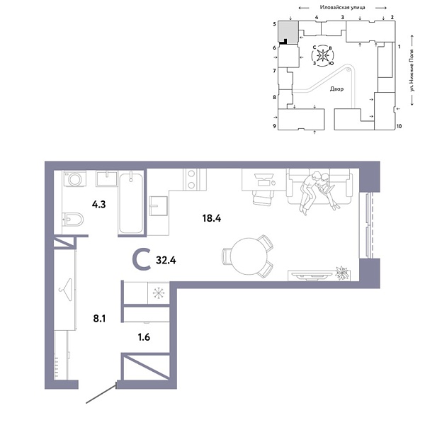 Новая квартира-студия
 32.4 м² на 22/38 этаже в ЖК «Страна.Заречная» в городе Тюмень 