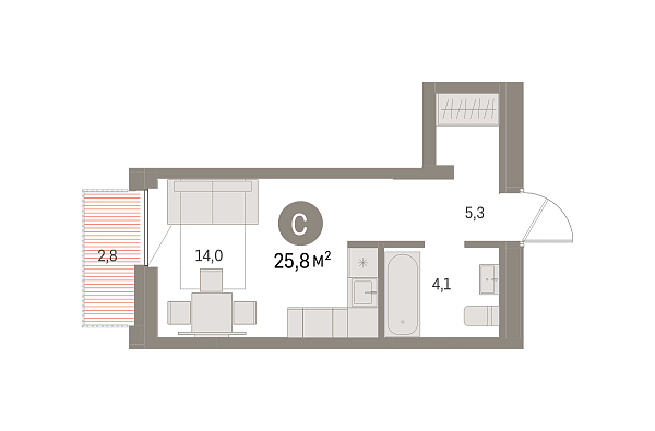 Новая квартира-студия
 25.76 м² на 6/16 этаже в ЖК «Шишимская горка» в городе Тюмень 