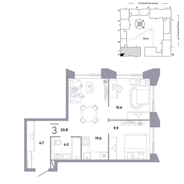 Новая 3-к квартира
 50.8 м² на 25/38 этаже в ЖК «Страна.Заречная» в городе Тюмень 