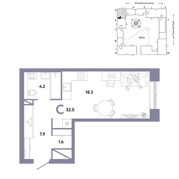 Новая квартира-студия
 32 м² на 6/38 этаже в ЖК «Страна.Заречная» в городе Тюмень 