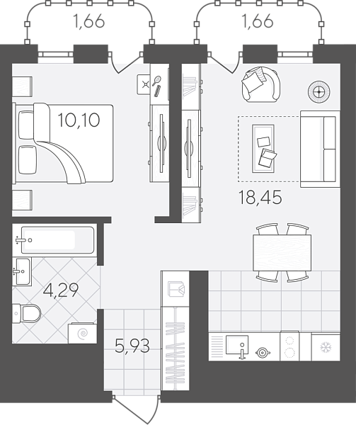 Новая 1-к квартира
 42.09 м² на 11/24 этаже в ЖК «Скандиа. Квартал в Слободе» в городе Тюмень 