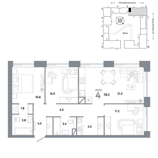 Новая 4-к квартира
 78.5 м² на 34/38 этаже в ЖК «Страна.Заречная» в городе Тюмень 