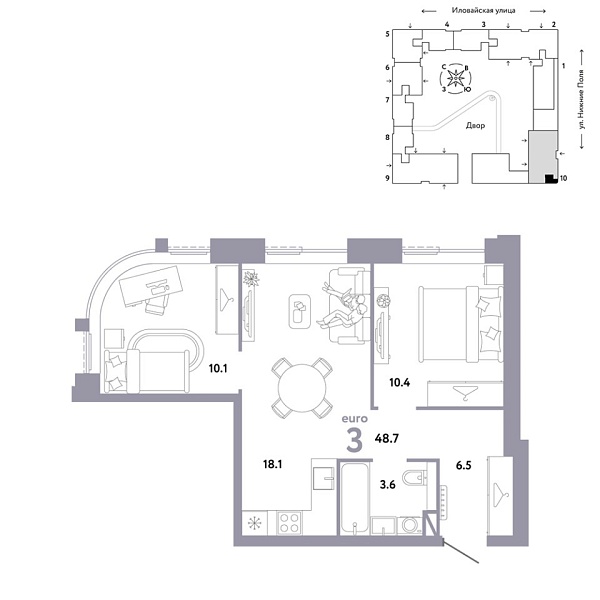 Новая 3-к квартира
 48.7 м² на 31/38 этаже в ЖК «Страна.Заречная» в городе Тюмень 