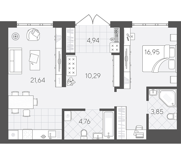 Новая 1-к квартира
 62.43 м² на 1/24 этаже в ЖК «Скандиа. Квартал в Слободе» в городе Тюмень 