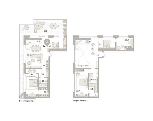 Новая 3-к квартира
 207.48 м² на 27/27 этаже в ЖК «Квартал «МОНС»» в городе Тюмень 