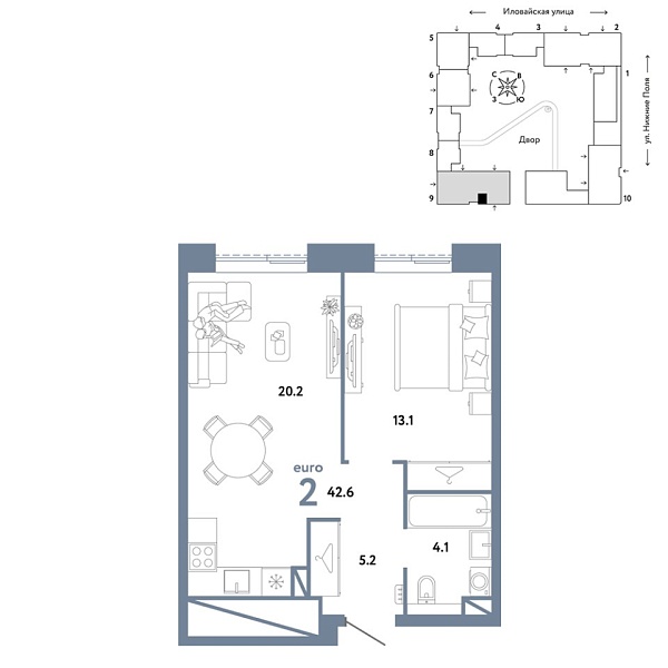 Новая 2-к квартира
 42.6 м² на 21/38 этаже в ЖК «Страна.Заречная» в городе Тюмень 