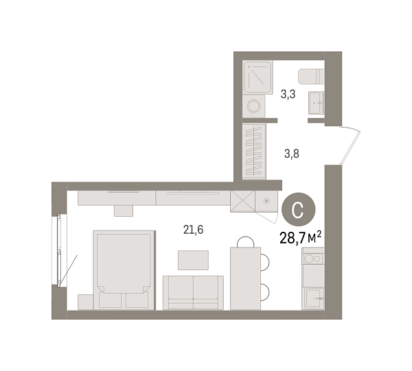 Новая квартира-студия
 28.7 м² на 4/8 этаже в ЖК «Южные кварталы» в городе Тюмень 